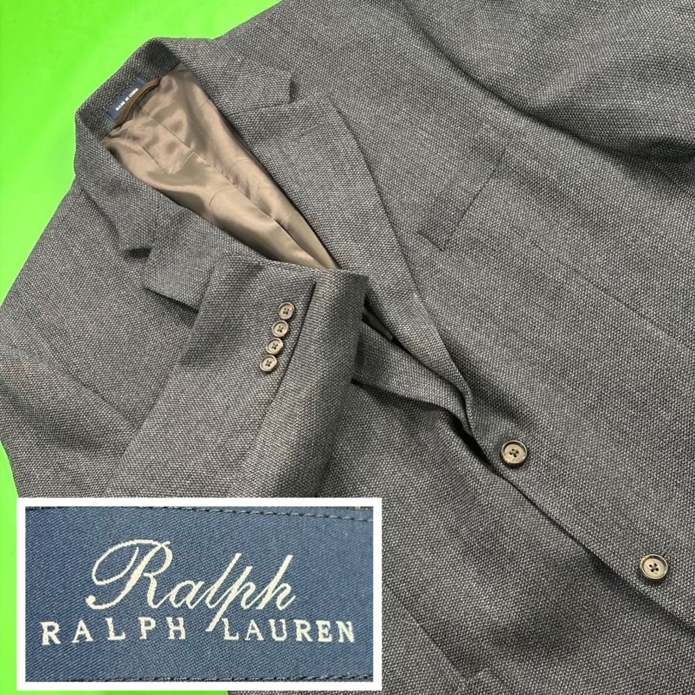 Ralph Lauren 100% Lambs Wool Houndstooth Blazer Mens 46R Gray Coat Dillard's EUC
